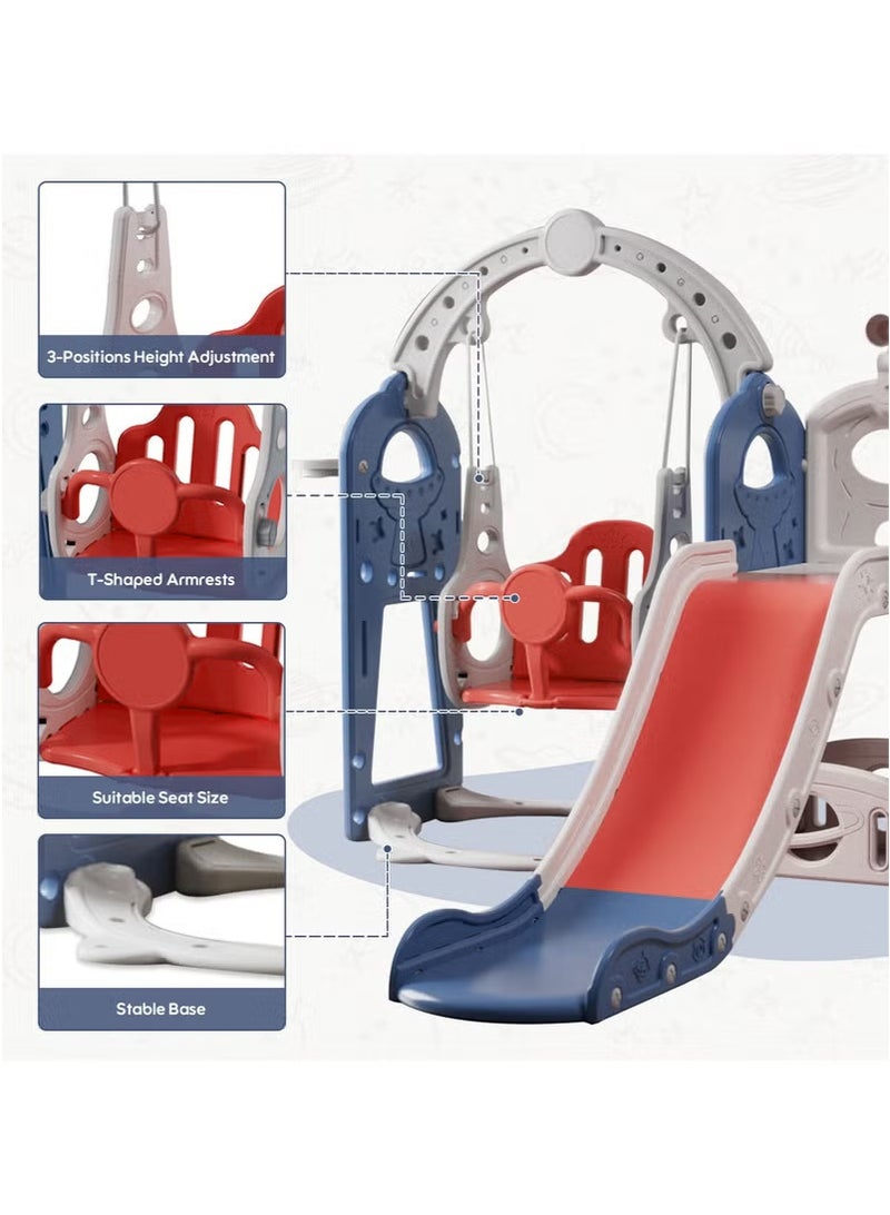 FAMAPY 7-in-1 Kids Slide and Swing Set with Drawing Board，Indoor/Outdoor Toddler Climber Playground with Basketball Hoop, Storage & Telescope - Image 3